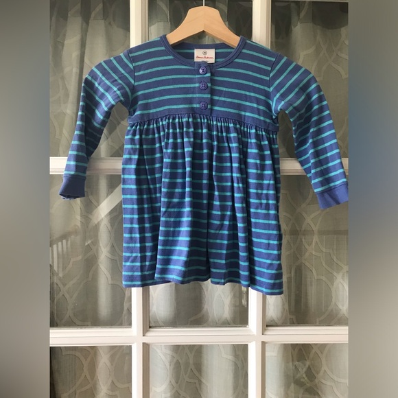 Hanna Andersson 100% cotton size 90 playdress, blue with blue stripes VGUC - Picture 1 of 9